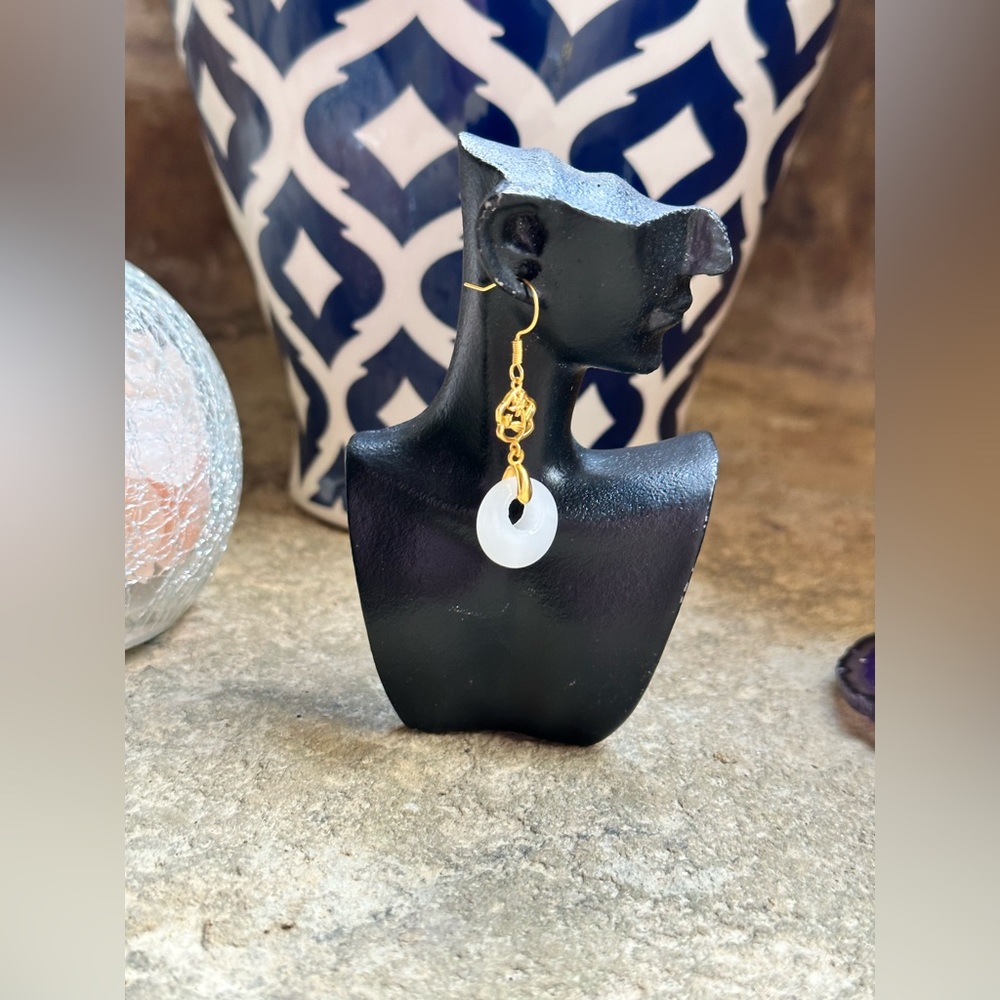 COPY - Gold White Jade Earrings